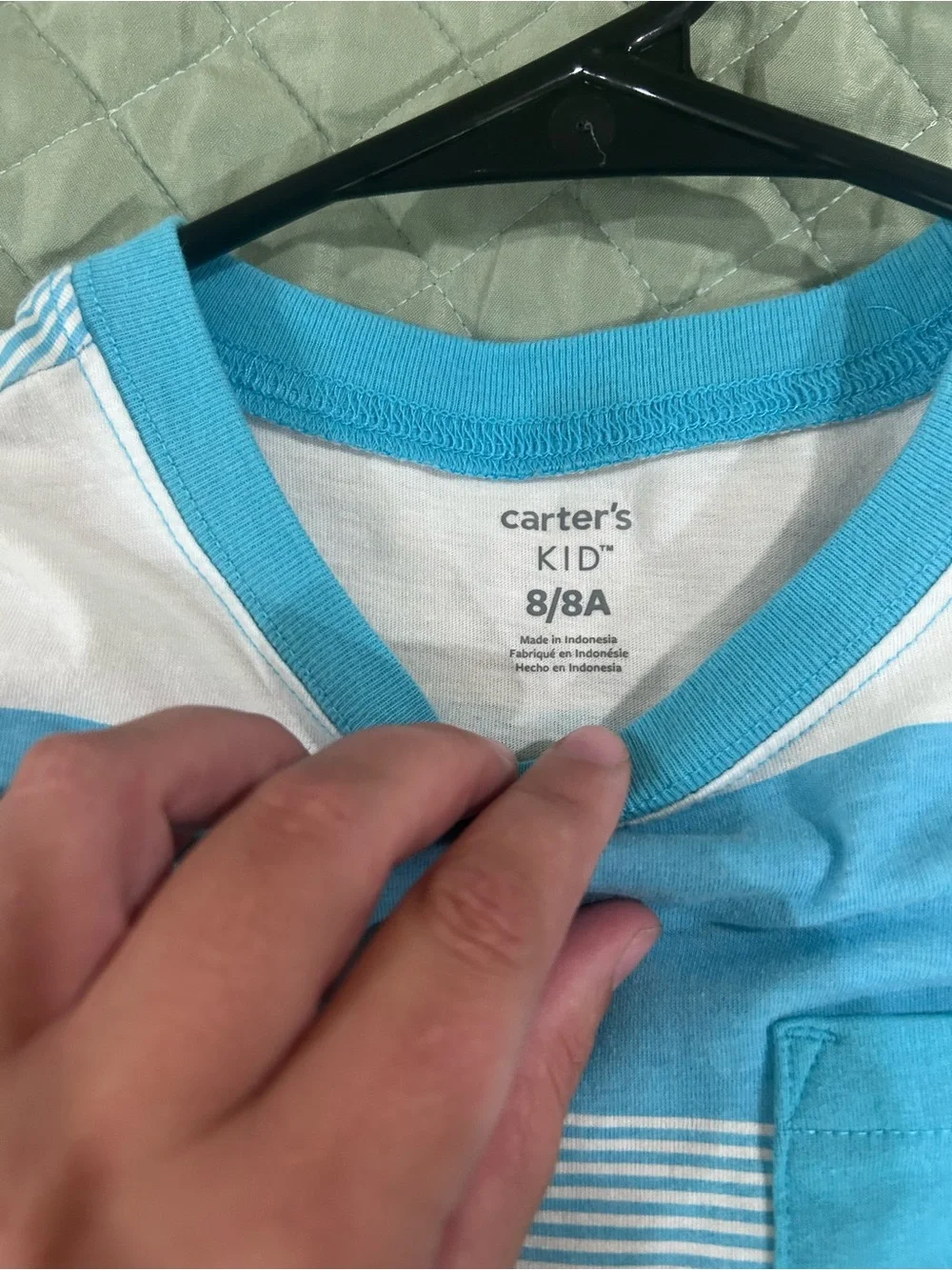 Carter's Light Blue and White Striped Pocket Tee